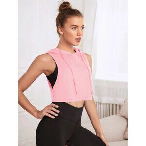 Baby Pink Terry Drawstring Sleeveless Hoodie XS